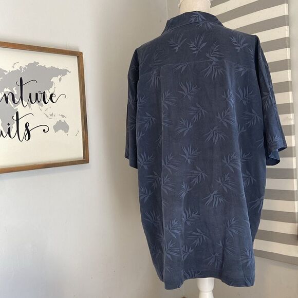 Joseph & Feiss Navy Blue Foliage Leaf Print 100% Silk Button Up Shirt Size XXL - Picture 5 of 7